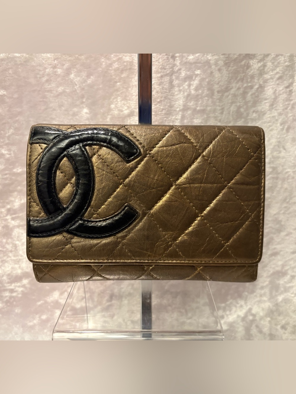 Chanel Cambon Quilted Lambskin Medium Flap Wallet Dark Gold Metallic